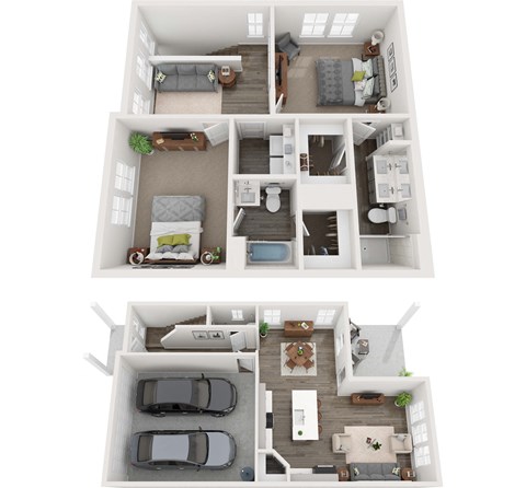 Floor plan for 2 beds, 2.5 baths, 1412 sqft